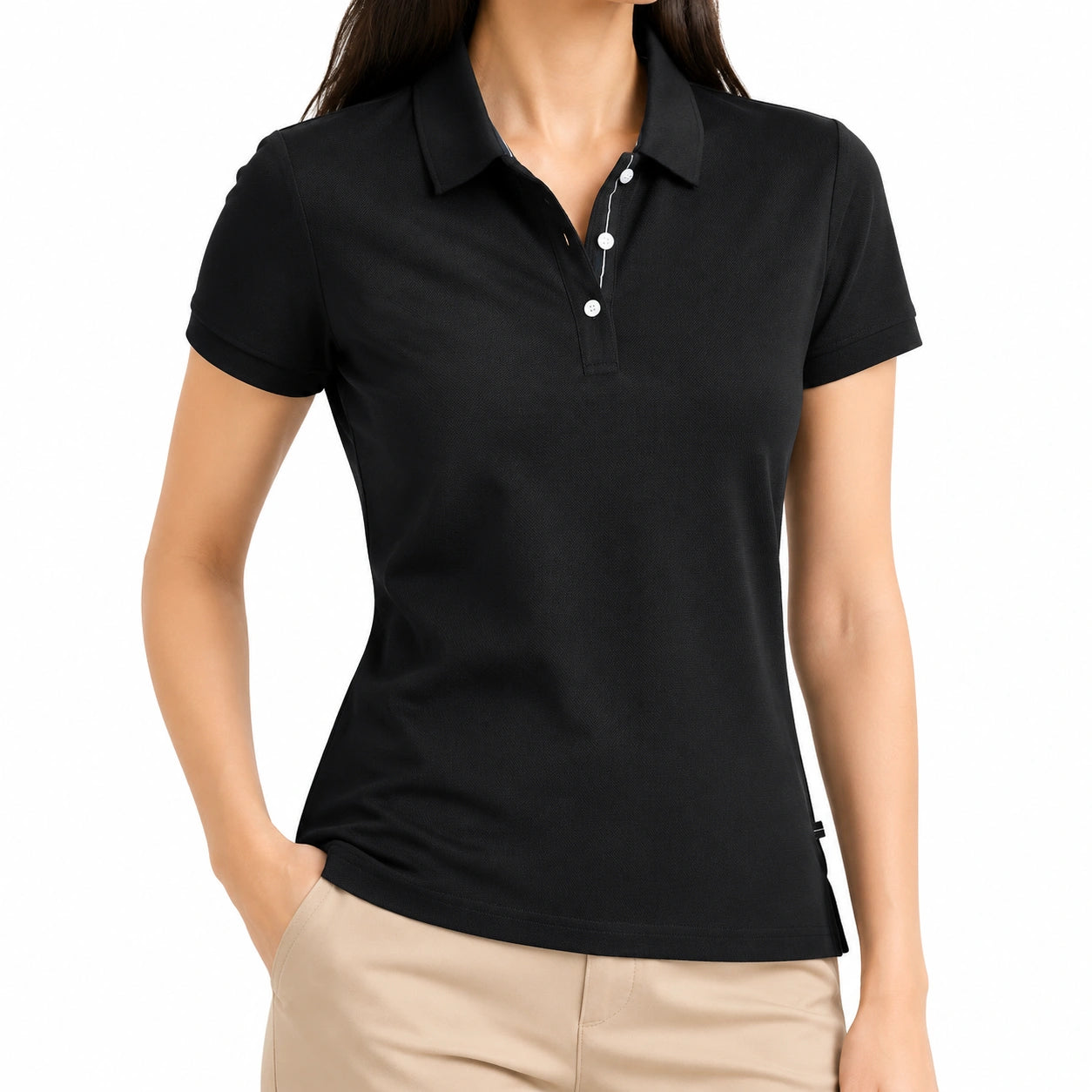 Damen Poloshirt Größe S schwarzes Piqué Kurzarm Freizeit
