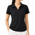 Damen Poloshirt Größe L aus glattem Textilgewebe Schwarz für Freizeit und Büro