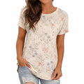 Damen T-Shirt Größe S aus leichtem Textilgewebe cremefarben mit Blumenmuster Kurzarm Freizeit