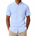 Herren Kurzarmhemd XL Hellblau aus Baumwolle mit Button-Down-Kragen