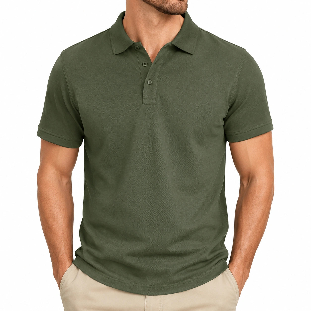 Herren Poloshirt Größe M aus Piqué in Olivgrün für Freizeit mit Kurzarm