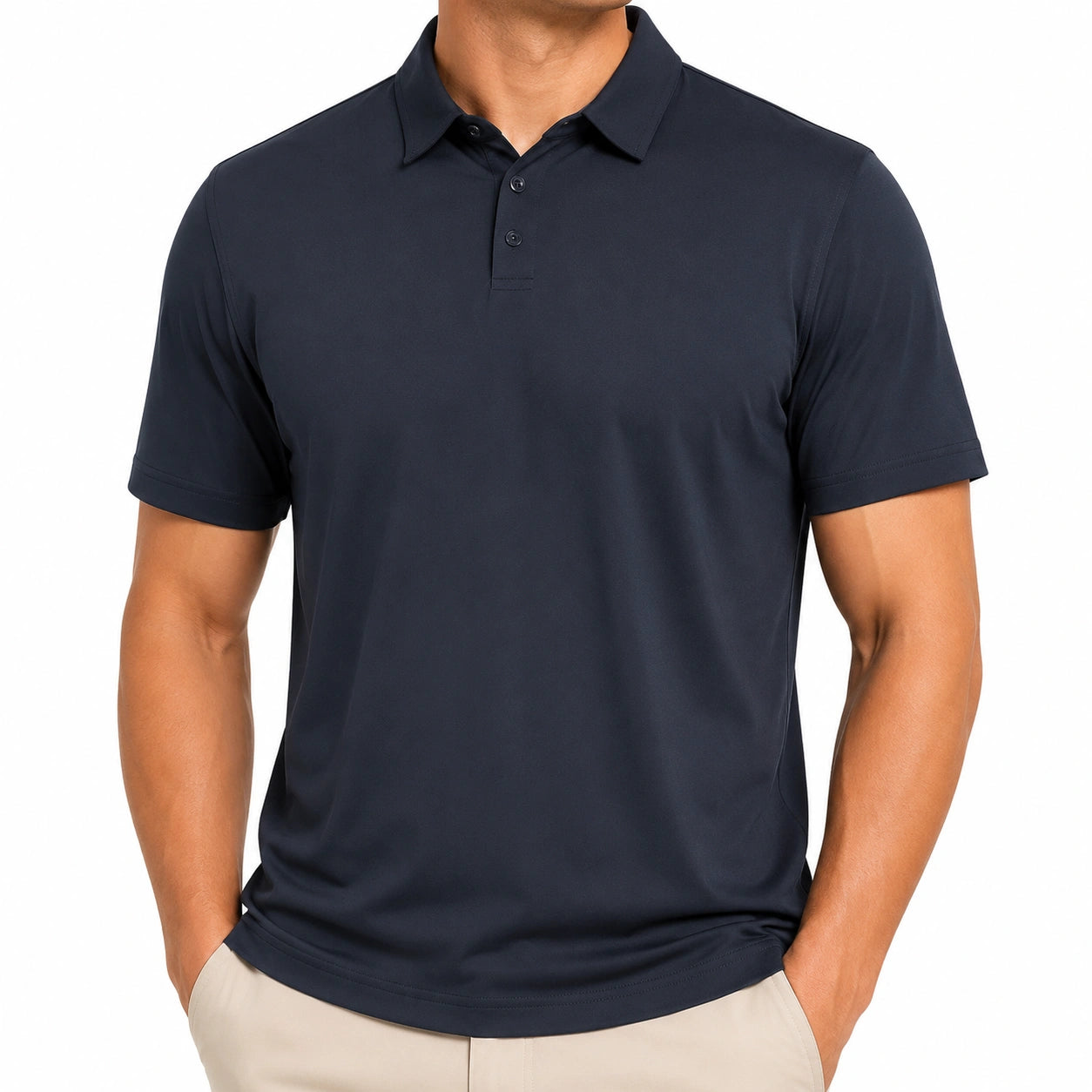 Herren Poloshirt Größe L aus Synthetik in Dunkelblau für Freizeit Kurzarm
