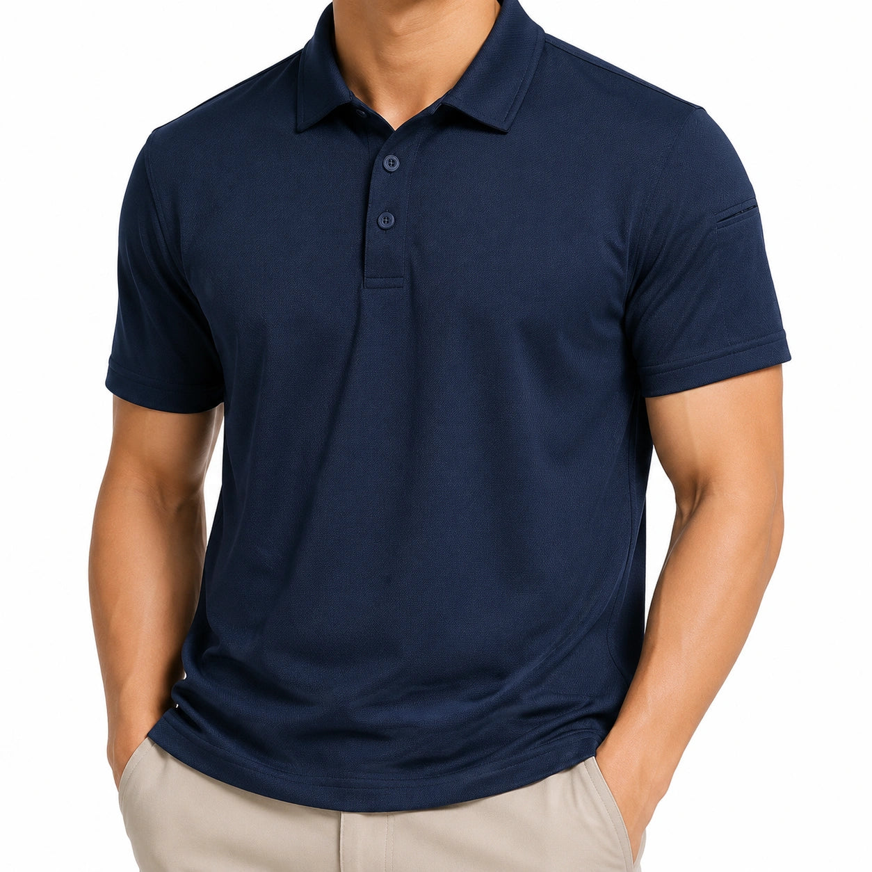 Herren Poloshirt Größe L in Dunkelblau aus strukturiertem Textilgewebe mit Kurzarm