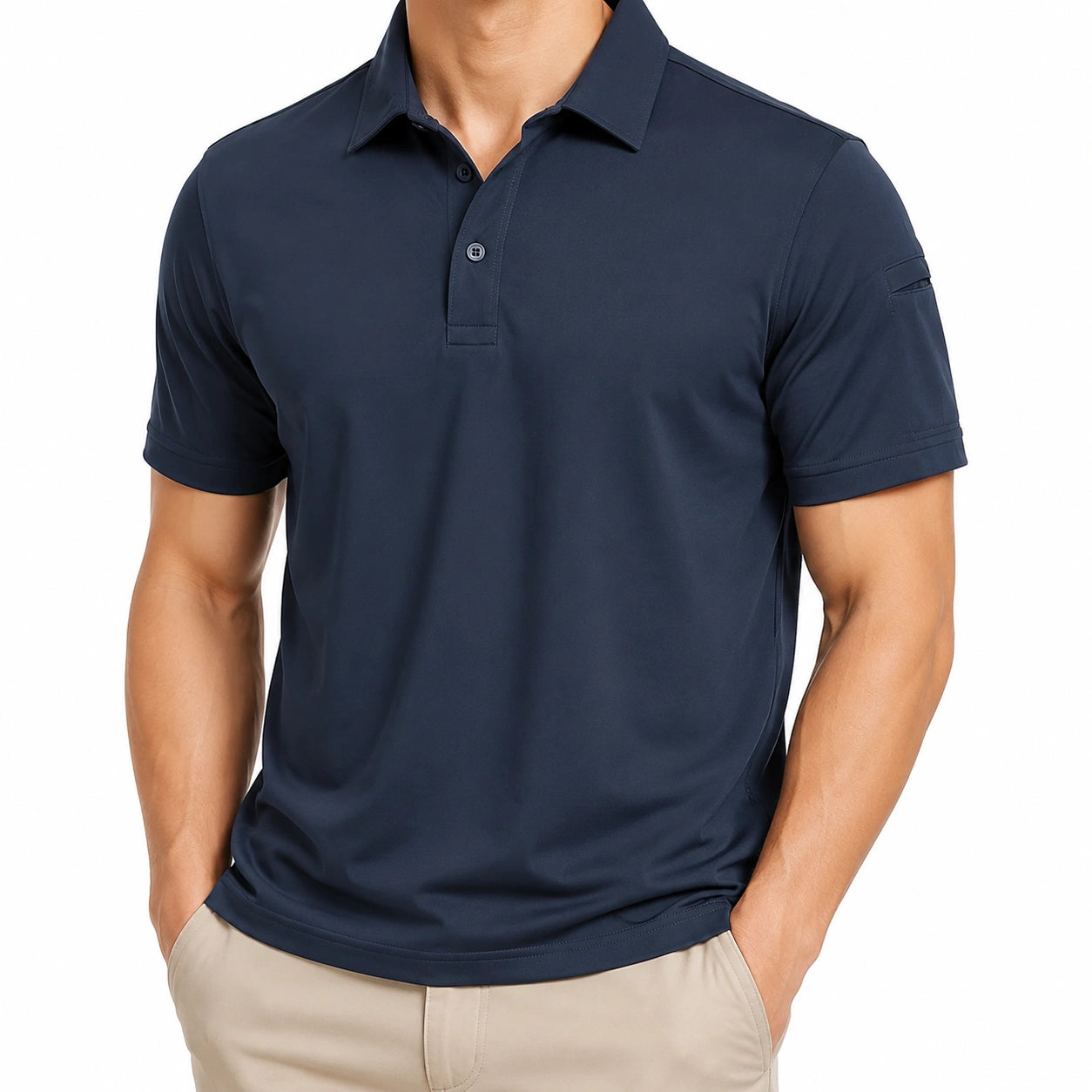 Herren Poloshirt Größe L aus Polyester Dunkelblau mit Kurzarm und Knopfleiste