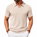Herren Poloshirt XL Beige Kurzarm aus Strickmaterial mit V-Ausschnitt