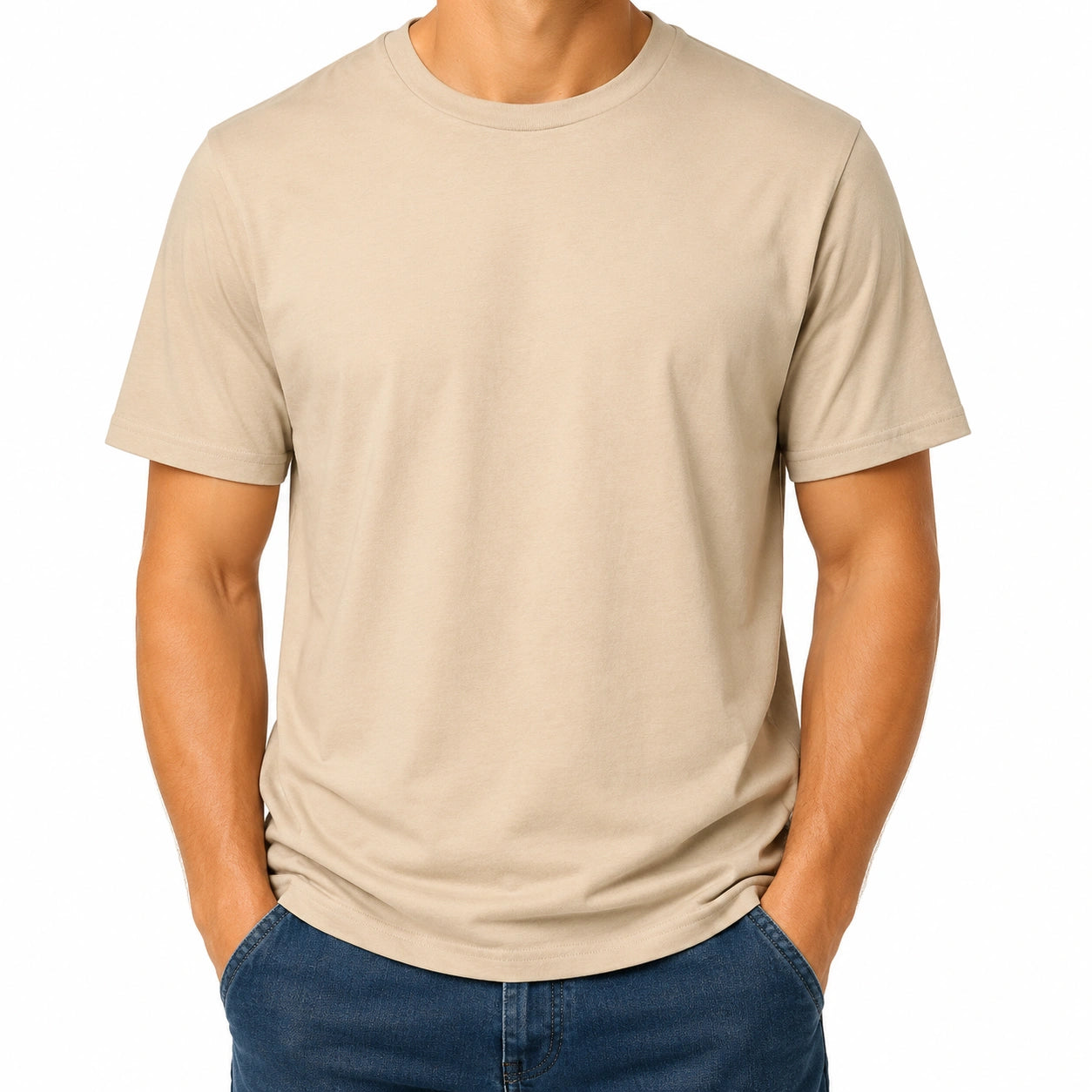 Herren T-Shirt Größe M Baumwolle Beige Kurzarm Rundhals Freizeit