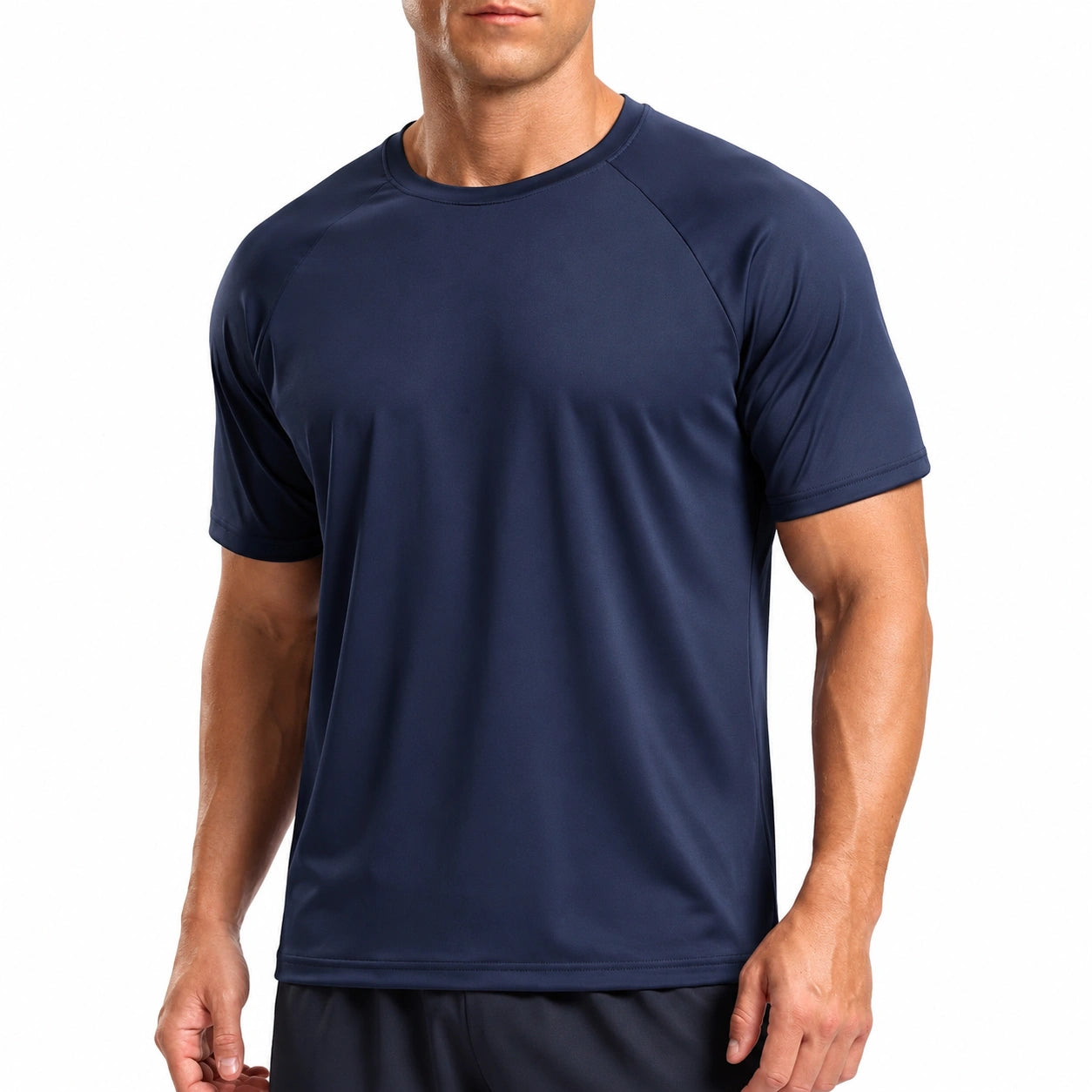 Herren Sport T-Shirt Größe L aus Funktionsmaterial in Dunkelblau mit Raglanärmeln