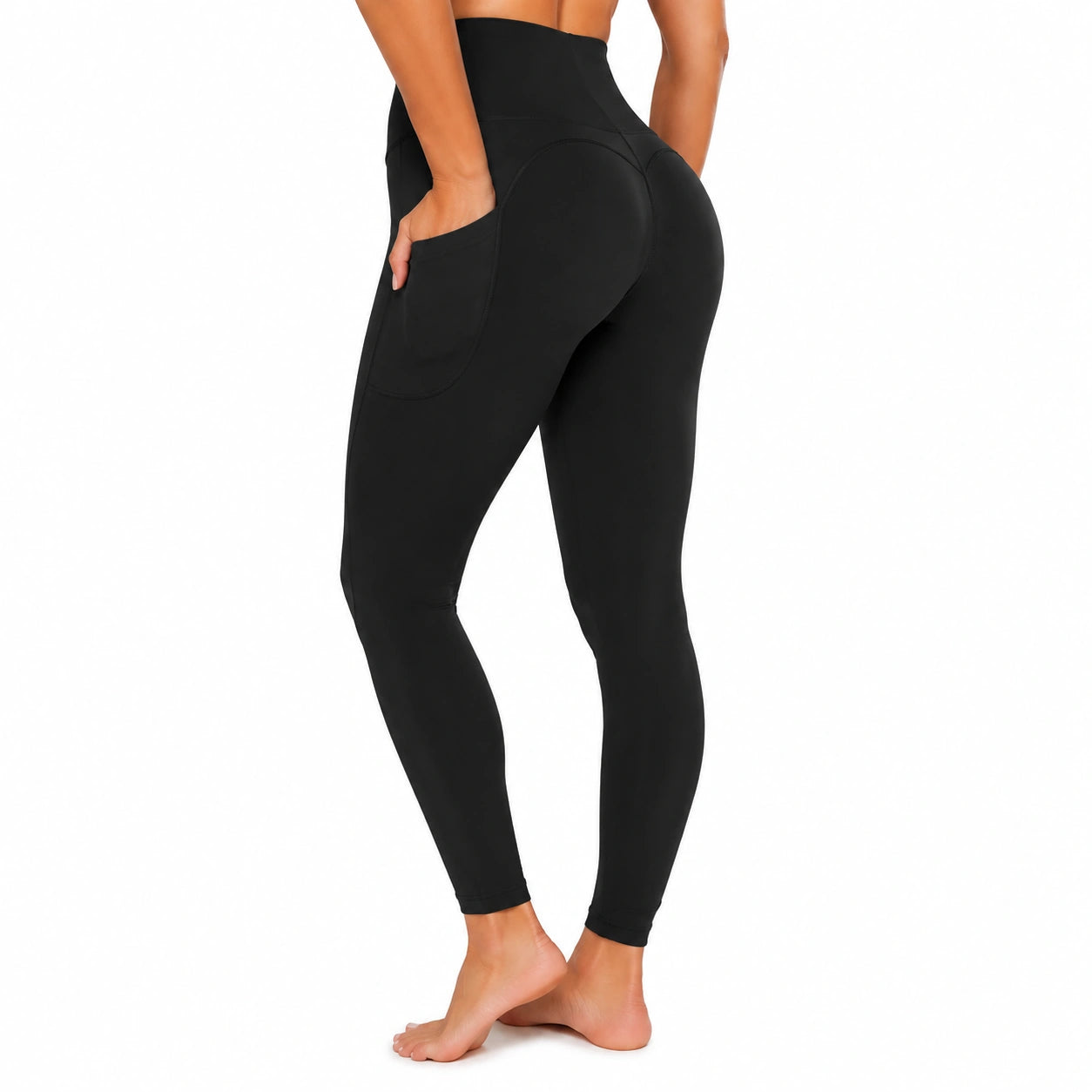 Damen Sportleggings Größe S Schwarz elastisch mit hoher Taille und Seitentasche