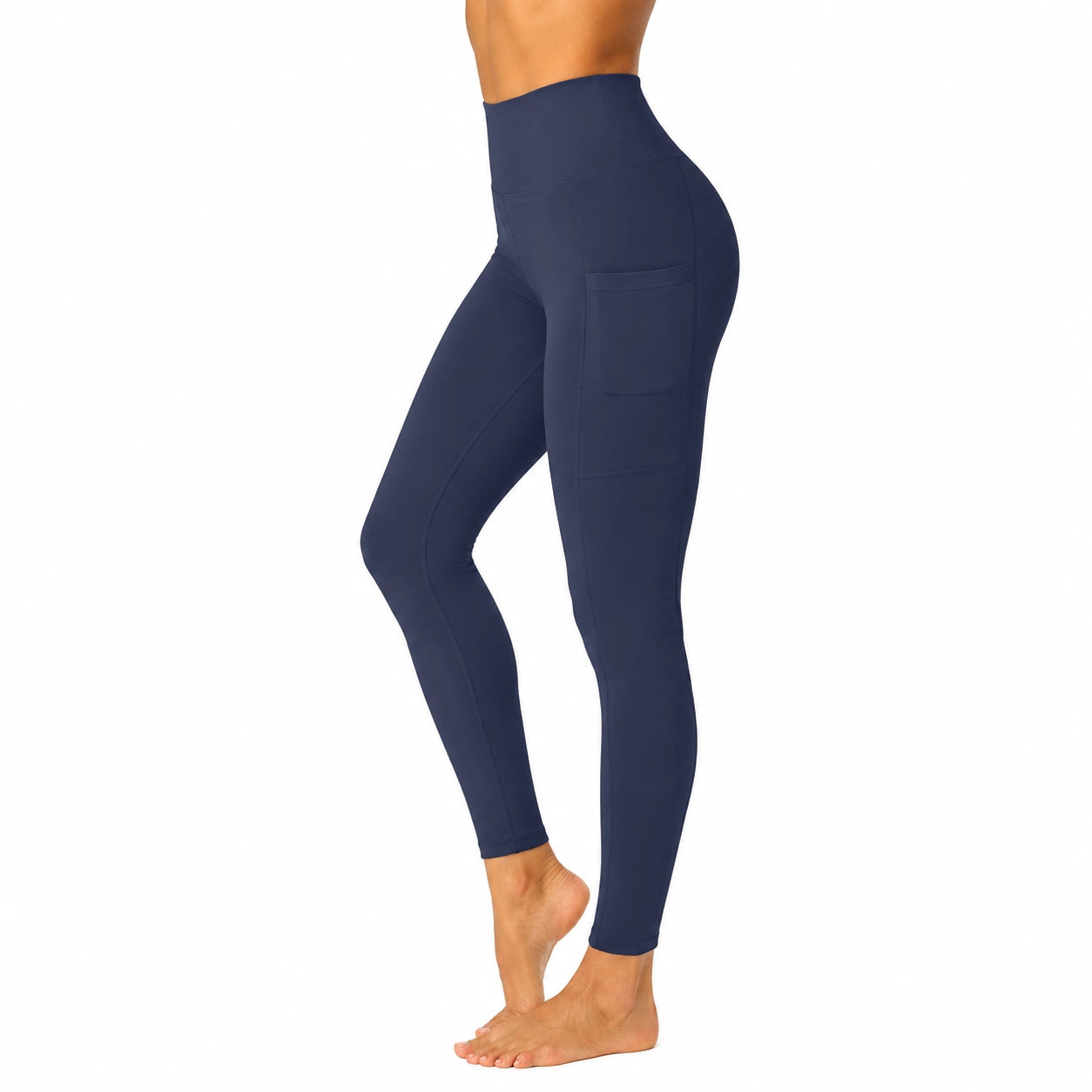 Damen Sportleggings Größe L dunkelblau mit hohem Bund und Seitentasche